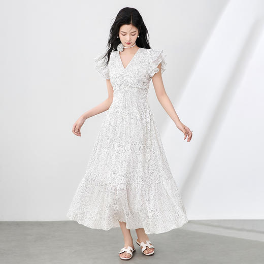「高货wl」全新升级【铂金会员349/天猫469/差价120】(00646)洛诗琳法式V领波点连衣裙2025夏季荷叶袖收腰复古长裙女 商品图0