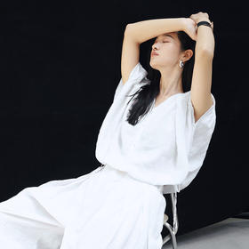 绽放395朵/【黑白灰系列·流动美学小衫】纯亚麻开襟七分袖上衣女