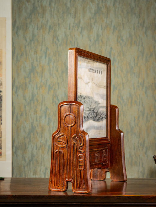 清	红木镶云石钱币纹插屏 商品图4