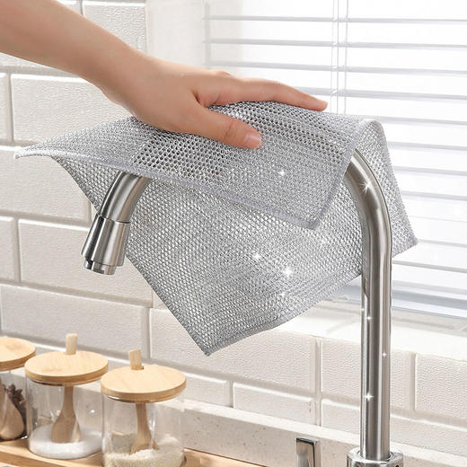 【批发】美丽雅双层加厚厨房银丝抹布刷锅强去污长25宽25 5片/包 商品图5