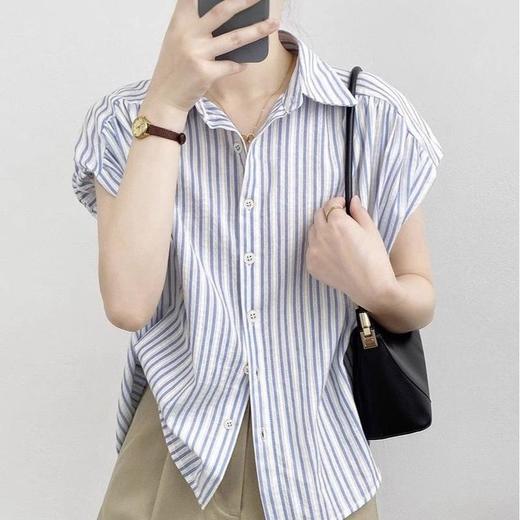 霓颜 法式气质小飞袖条纹衬衫 | 版型宽松 垂顺有型 面料轻薄 舒适柔软 上身百搭文艺风 商品图2