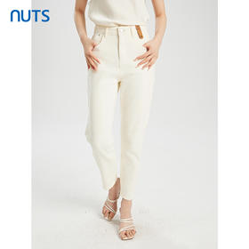 NUTS商场同款夏季白色简约休闲高腰直筒九分牛仔裤421112255