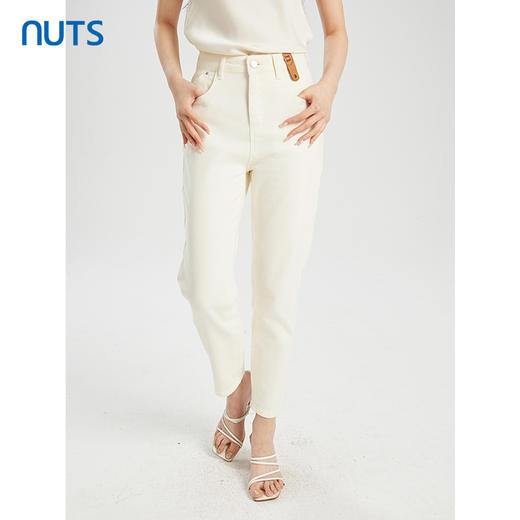 NUTS商场同款夏季白色简约休闲高腰直筒九分牛仔裤421112255 商品图0