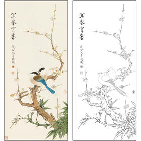 于非闇花鸟工笔画白描底稿《宜春有喜》临摹勾线高清打印稿FA14