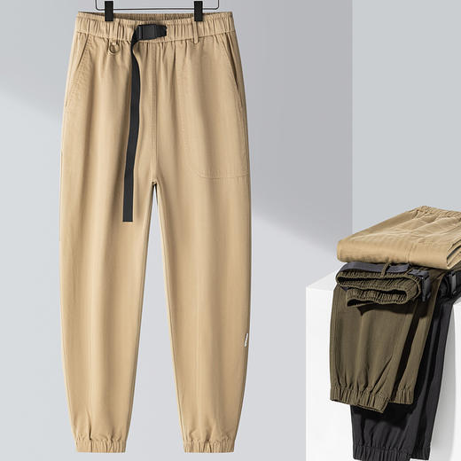 圣得西男士纯棉休闲束脚裤2025夏季新款时尚工装风系带松紧九分裤 商品图4
