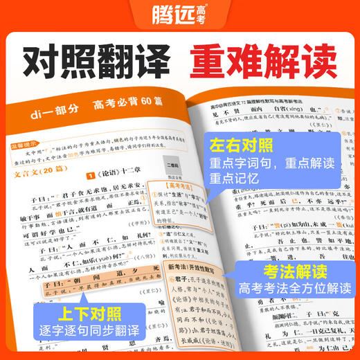 2026腾远高考高中必背古诗文72篇理解性默写与高考新考法语文古诗文言文翻译背记高中总复习 商品图1