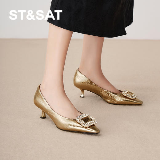 星期六优雅尖头晶扣低跟单鞋SSD3111086 商品图3