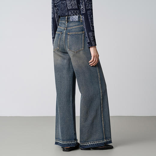 【林栖设计小店】【草木丹宁】纯棉牛仔裤配植物染方巾2025秋季新款阔腿裤G1653004 商品图4