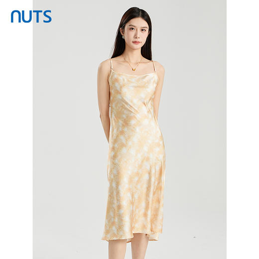 NUTS商场同款夏季设计感气质时尚黄色碎花吊带连衣裙421101017 商品图0