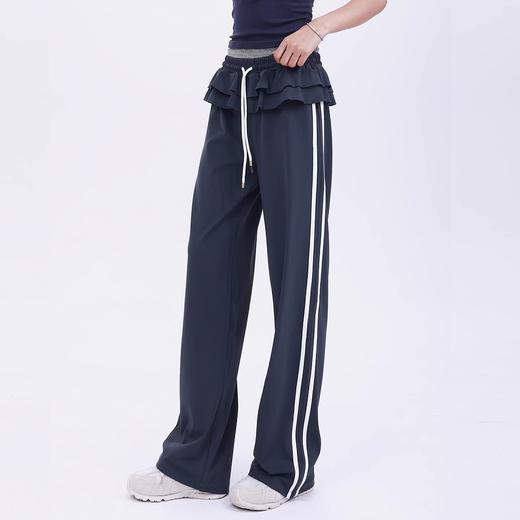 【限时秒】YOGACODE【火树银花系列】松弛百搭运动裤休闲女荷叶边设计芭蕾风时尚款侧边条纹直筒阔腿裤DWL125619 商品图1