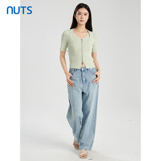 NUTS商场同款夏季蓝色简约气质休闲宽松直筒牛仔裤422112281 商品图3