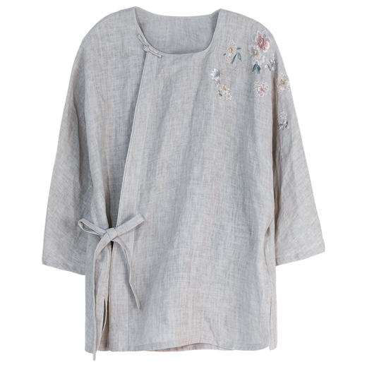 牧衣游原创 手工刺绣汉麻炒色短外套轻薄禅意质朴复古开衫 清风我 商品图4