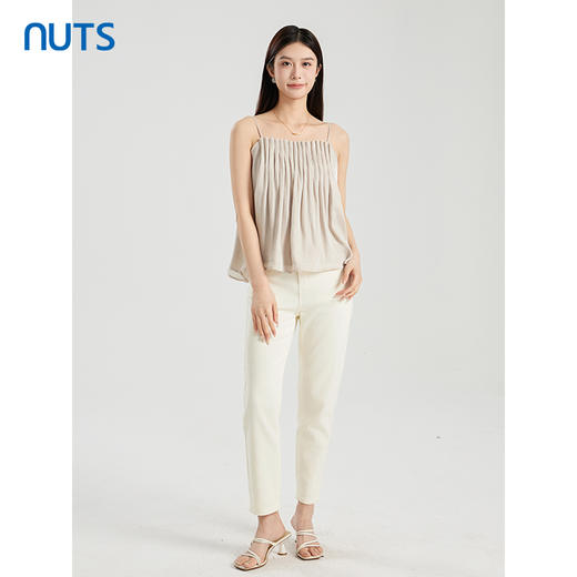 NUTS商场同款夏季白色简约休闲高腰直筒九分牛仔裤421112255 商品图3