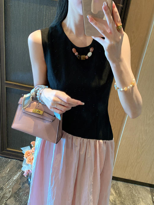 张心子【芋圆小酥】黑天鹅气质晚宴礼服拼接长裙连衣裙  U2507031 商品图8