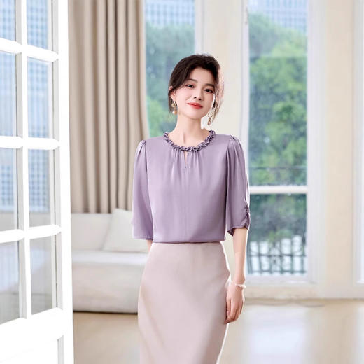 ASE2025夏季新款真丝衬衫女气质显瘦纯色立领套头上衣简约桑蚕丝 商品图1