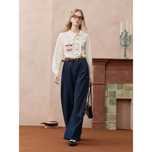 两三事 放牧星尘 2025秋季新款时尚可拆印花丝巾阔腿牛仔裤女 商品图2