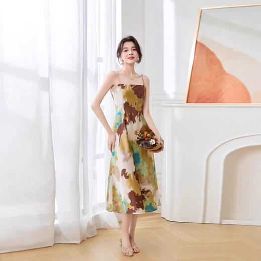 ASE2025夏季新款时尚立体花朵印花吊带桑蚕丝连衣裙小清新法式显瘦裙 商品图2