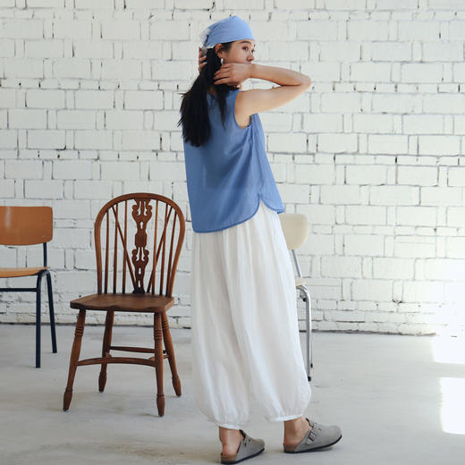 绽放447朵/【黑白灰系列·大步流星裤】高支苎麻双层灯笼裤休闲裤 商品图2