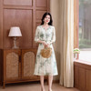 ASE真丝短袖连衣裙女夏季2025新款轻奢桑蚕丝v领法式水墨印花气质裙 商品缩略图2