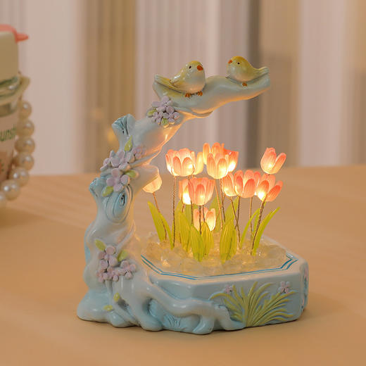 【即是小夜灯也是摆件，满满少女心~】花鸟郁金香小夜灯 文艺摆件桌面装饰工艺品 送毕业师生礼品伴手礼-QA 商品图4