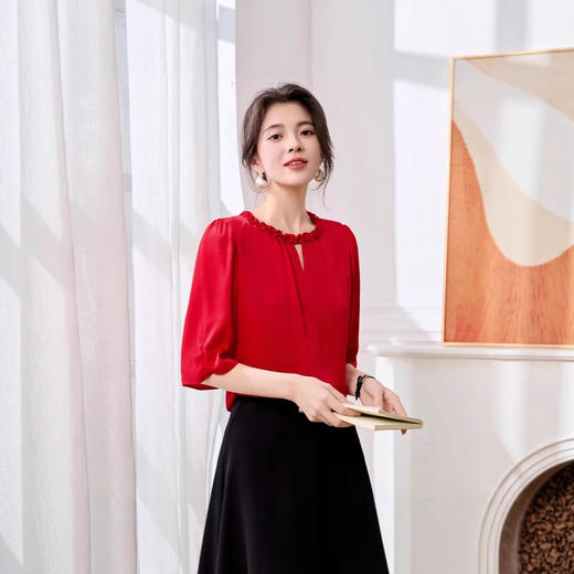 ASE2025夏季新款真丝衬衫女气质显瘦纯色立领套头上衣简约桑蚕丝 商品图3
