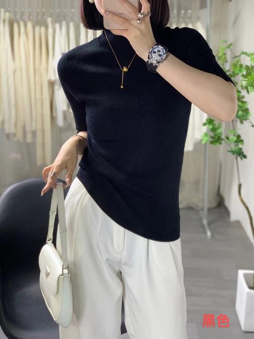 伯妮斯茵 | 高级感利落 纯色坑条羊毛打底衫 五分袖设计 百搭叠穿 日常内搭款  SZ3E17 - 黑色针织衫 -【诗说先秦~与时尚对话，与年龄和解，与诗意重逢！】 商品图0