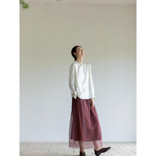 牧衣游原创 欧根纱真丝半裙新品轻薄蓬松优雅气质半身裙 己如烟 商品图3