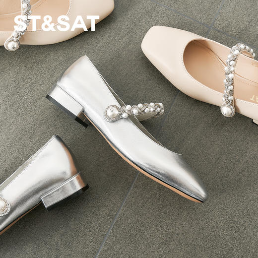 【鎏银羊皮】星期六方糖珍珠链条玛丽珍SSD1111107 商品图0