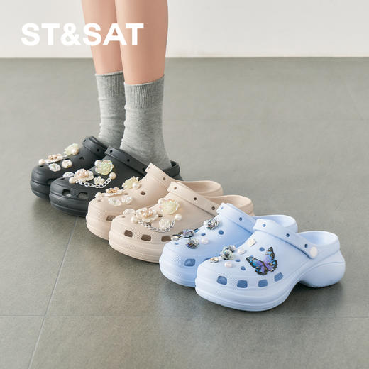 星期六幻彩珍珠花朵厚底洞洞鞋SSD2110F4H 商品图0