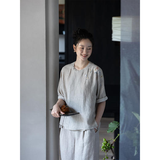 牧衣游原创 手工刺绣汉麻炒色短外套轻薄禅意质朴复古开衫 清风我 商品图1