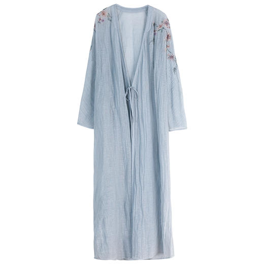 牧衣游刺绣棉麻混织风衣轻薄禅意宽松外套 春山暮 商品图4