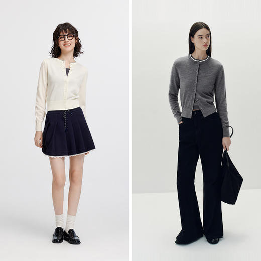 [商场同款]森马针织开衫女短款撞色圆领显瘦2025秋季新款羊毛上衣 商品图4