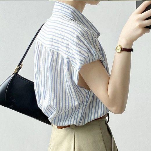 霓颜 法式气质小飞袖条纹衬衫 | 版型宽松 垂顺有型 面料轻薄 舒适柔软 上身百搭文艺风 商品图4