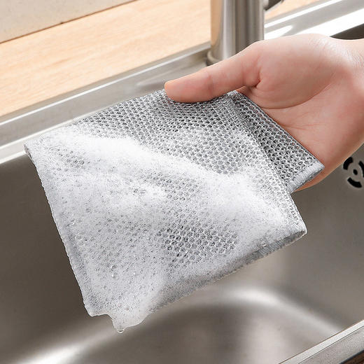 【批发】美丽雅双层加厚厨房银丝抹布刷锅强去污长25宽25 5片/包 商品图7