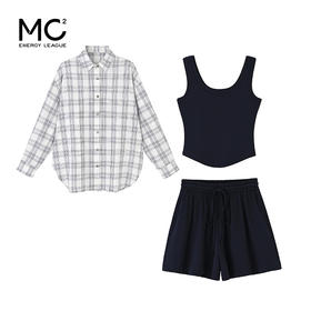 女装格子衬衫配吊带加裙裤三件套-53127S5224006