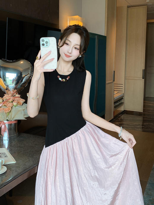 张心子【芋圆小酥】黑天鹅气质晚宴礼服拼接长裙连衣裙  U2507031 商品图1