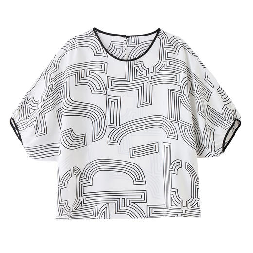 ASE2025夏季新款韩版时尚印花桑蚕丝短袖衬衫设计几何时髦上衣女简约 商品图4