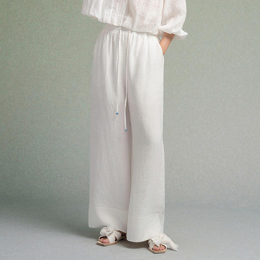 【林栖设计小店】【植物染】亚麻阔腿裤手工钉珠2025秋季新款百搭裤子女F1953225 商品图4