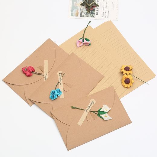 创意信纸信封套装 写信的信纸手写留言小卡片节日贺卡情人节表白干花信笺纸复古牛皮纸 随机1套 商品图0