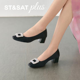 星期六通勤宝藏缎面水钻粗跟单鞋SSD3111078