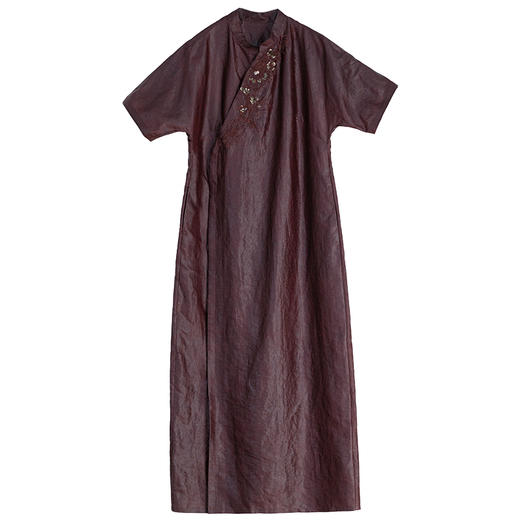 牧衣游原创 25姆米重磅香云纱立体重工手绣连衣裙复古旗袍 竹斋眠 商品图4