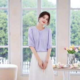 ASE真丝套头衫2025年新款夏季圆领五分袖灯笼袖薄款纯色桑蚕丝上衣女