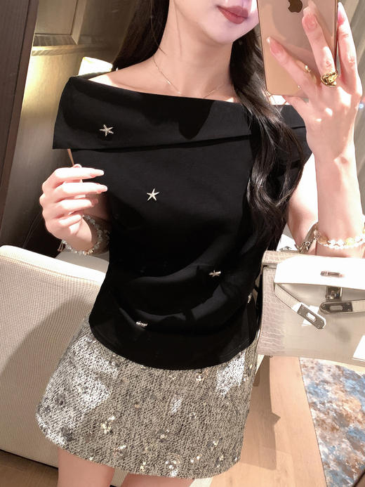 张心子【湘月薄纱】性感斜肩露肩气质显瘦上衣 U2507033 商品图10