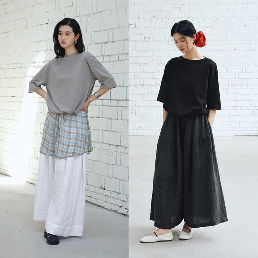 绽放389朵/【黑白灰系列·情绪很稳定T】纯棉一字领系带中袖T恤女 商品图3