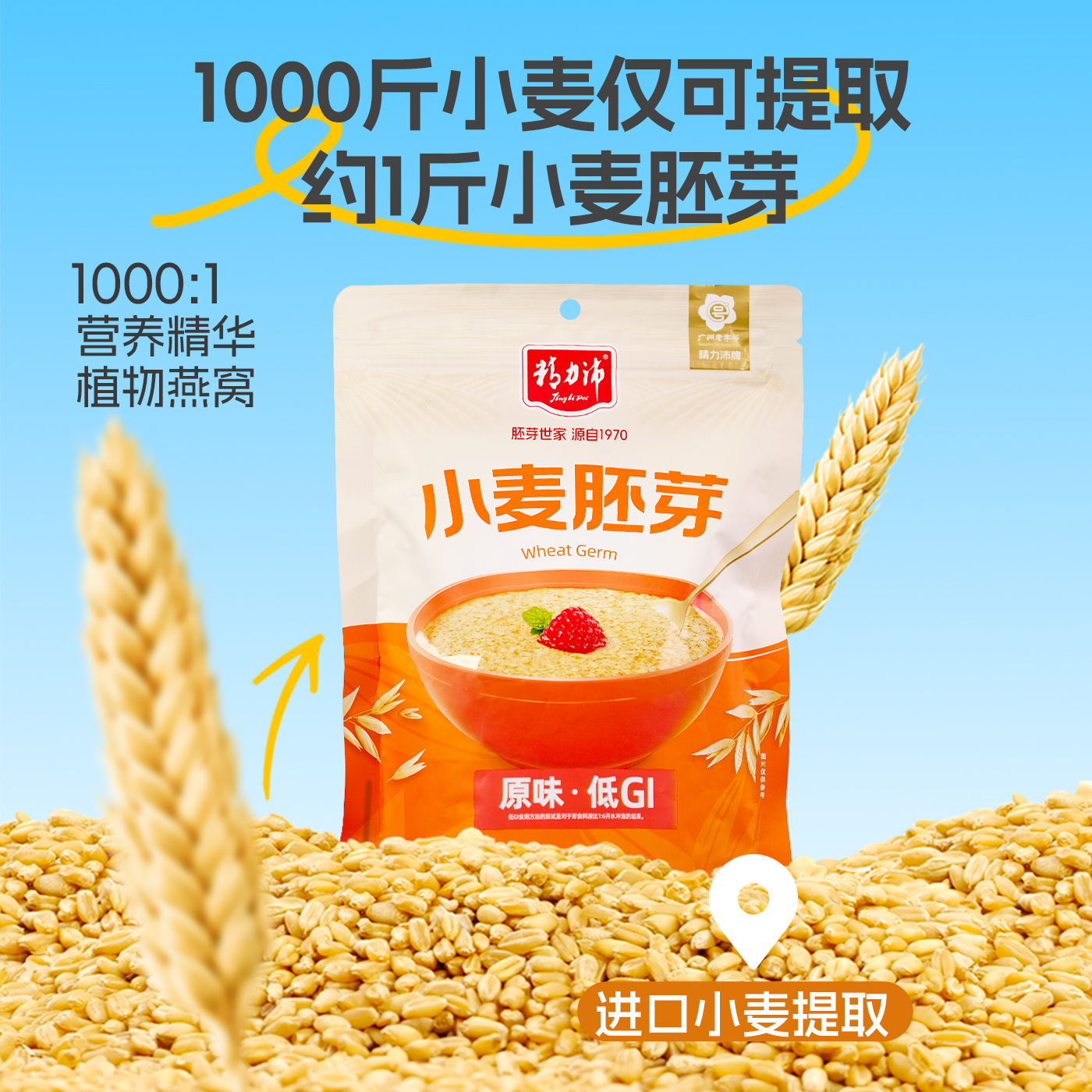 精力沛低GI小麦胚芽高纤原味高蛋白无添加蔗糖谷物麦片300g