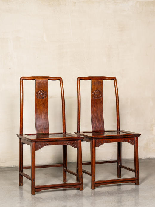 清	黄花梨镶大漆描彩龙纹靠背椅（一对） 商品图1