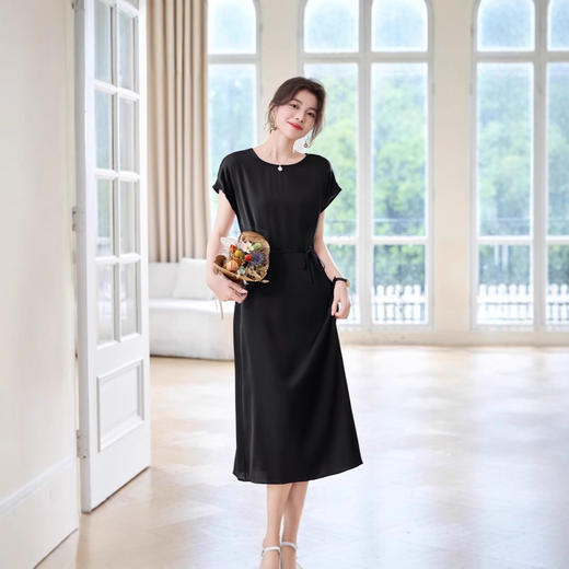 ASE2025夏季新款圆领设计光泽感桑蚕丝连衣裙时尚中长款高端轻奢裙子 商品图1