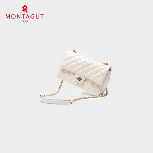 梦特娇女士潮流单肩包新款百搭真皮菱格包时尚斜挎包羊皮链条包 黑色 商品图5