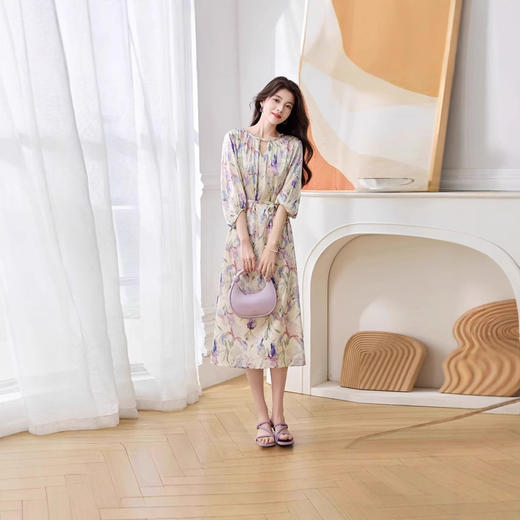 ASE实拍2025春夏新款时尚印花长款印花裙韩版设计感宽松休闲桑蚕丝裙 商品图3