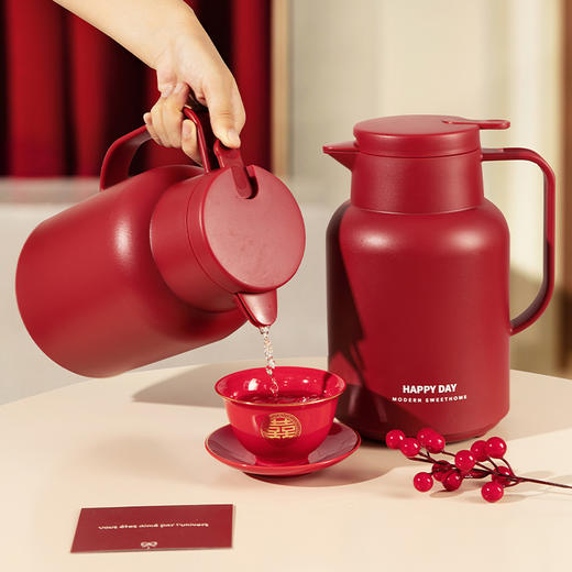 摩登主妇红色保温壶陪嫁物品女方全套水壶结婚一对新婚礼物热水瓶 商品图0